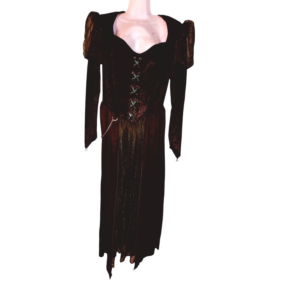 Wizard of Oz Wicked Witch Costume Dress Black Green Velvet Spirit Halloween‎ M